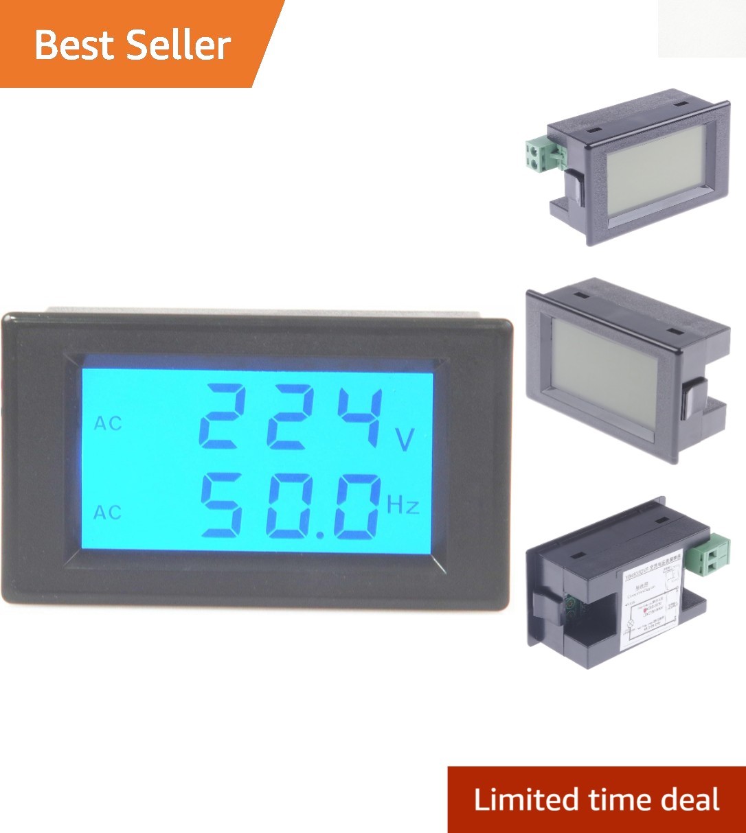LM YN Digital AC Voltmeter 80-300V Frequency Counter 45.0-65.0Hz LCD Black