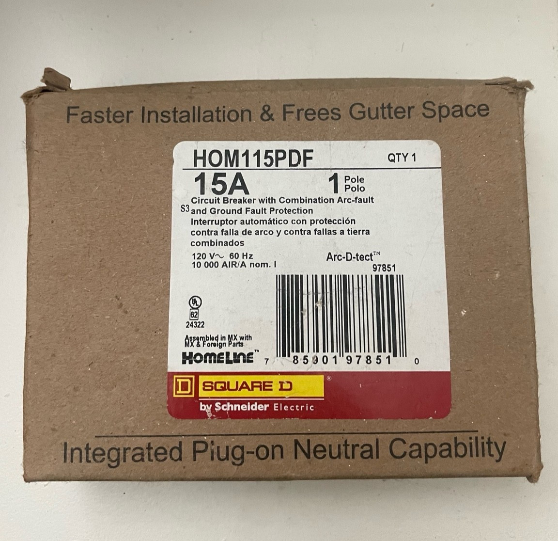 Square D HOM115PDF 15A AFCI/GFCI Breaker 1-Pole 120V Homeline – Tested