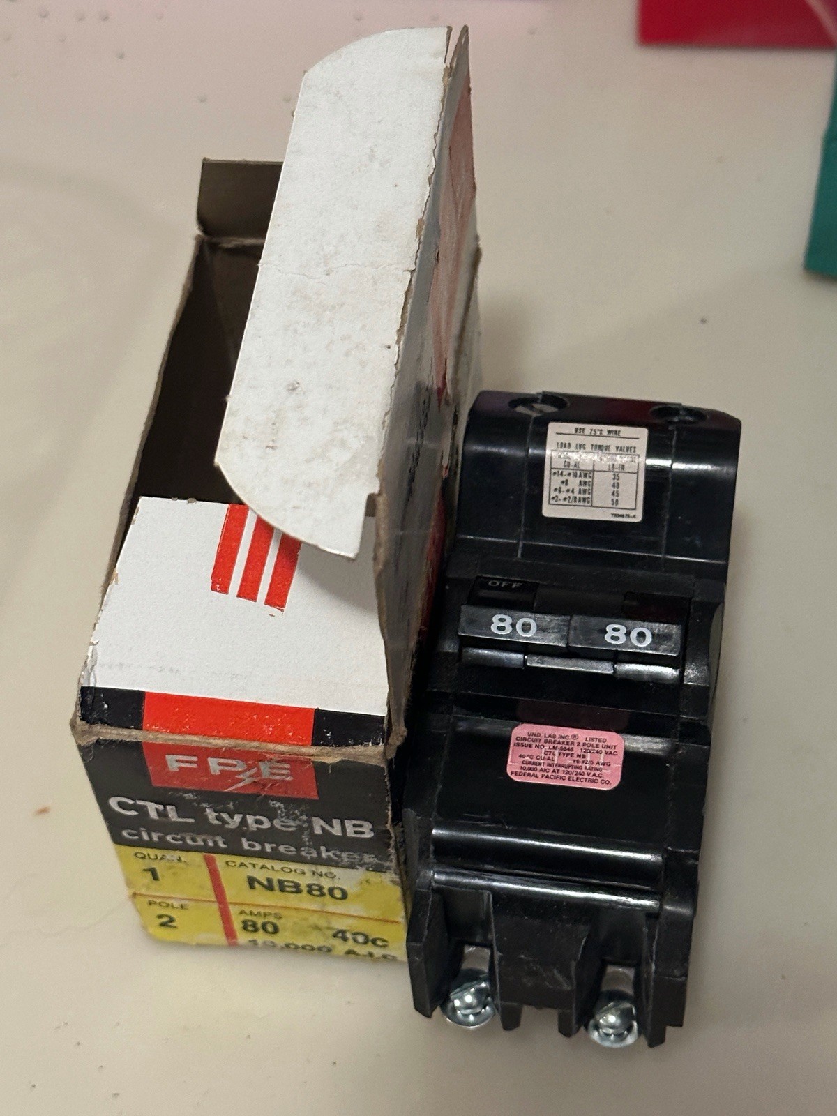 Federal Pacific Electric – FPE NB NB80 80A 2-Pole Circuit Breaker