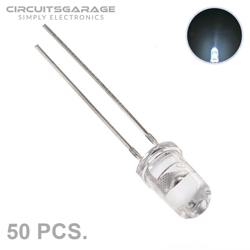 50 X 5mm Ultra Bright Water Clear White LED Light Emitting Diode Bulb – USA