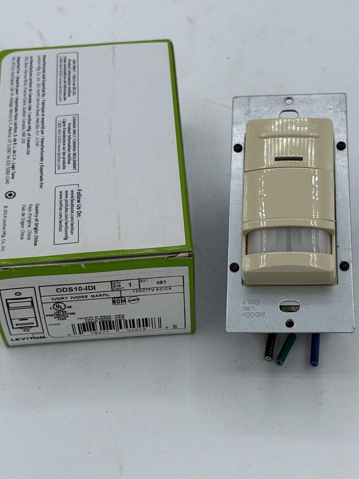 Leviton ODS10-IDI Occupancy Sensor Switch 120/277V AC White Decorator Wall