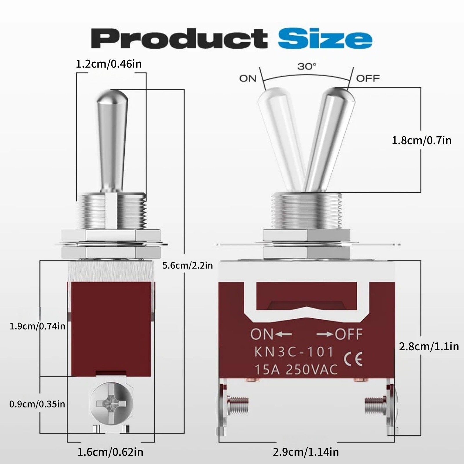 2Pack 30A 12V Toggle Switch Heavy Duty SPST 2Pin Waterproof Cover ON/OFF Kit