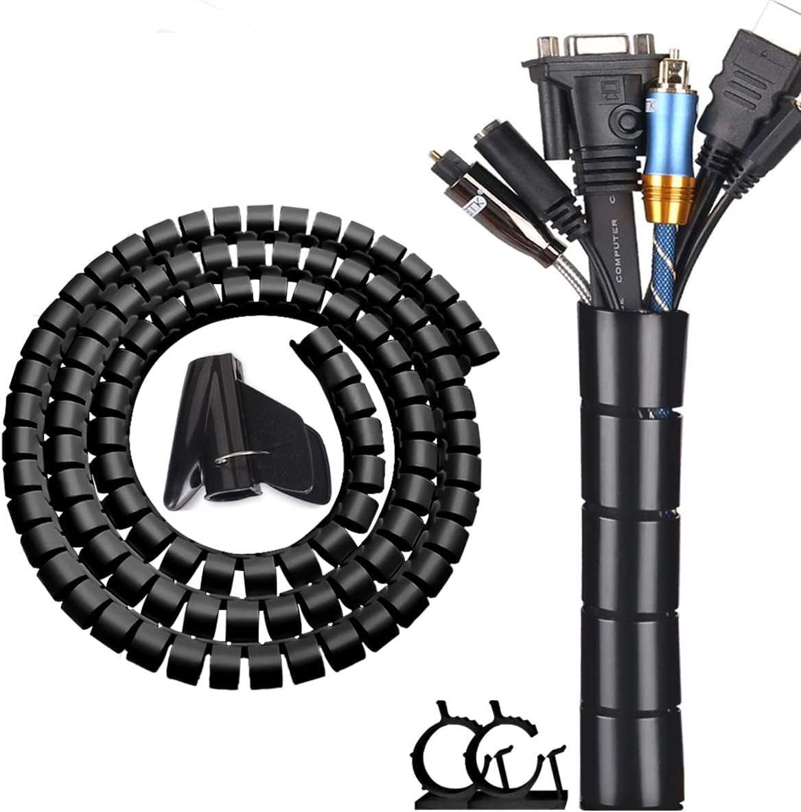 Black Computer Cable Management Sleeve Tube Under Desk 22MM -1PACK, 01