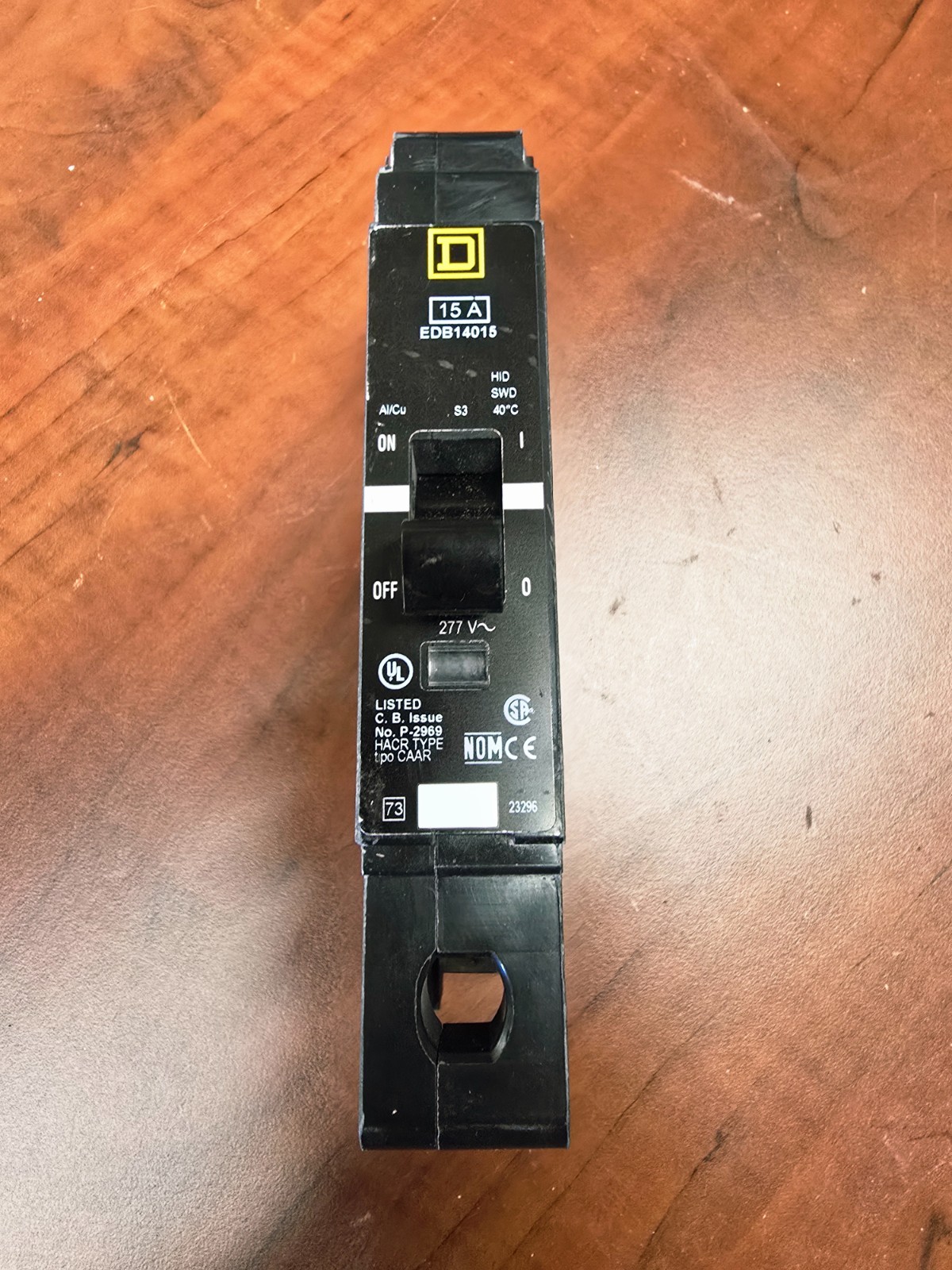 Square D EDB14015 Single Pole 15 Amp Circuit Breaker, 277V