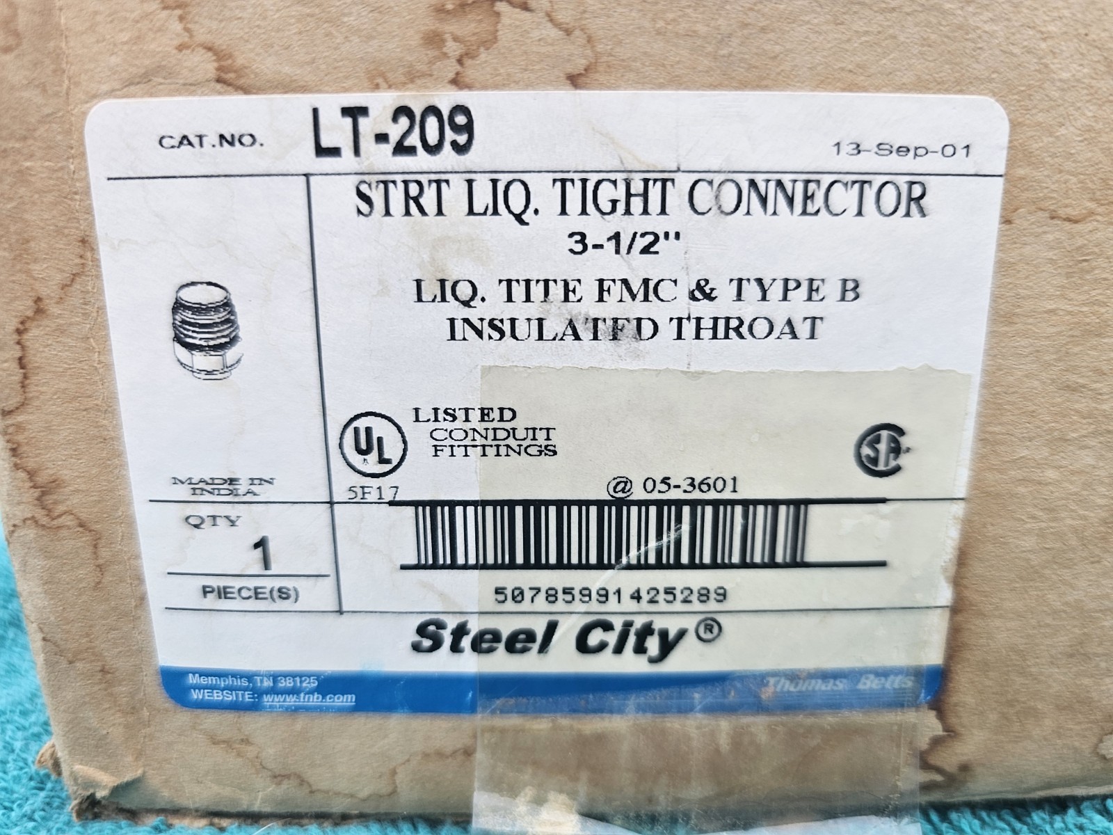Steel City 3-1/2″ LT-209 Strt Liquid Tight Connector Type B Insulated Throat