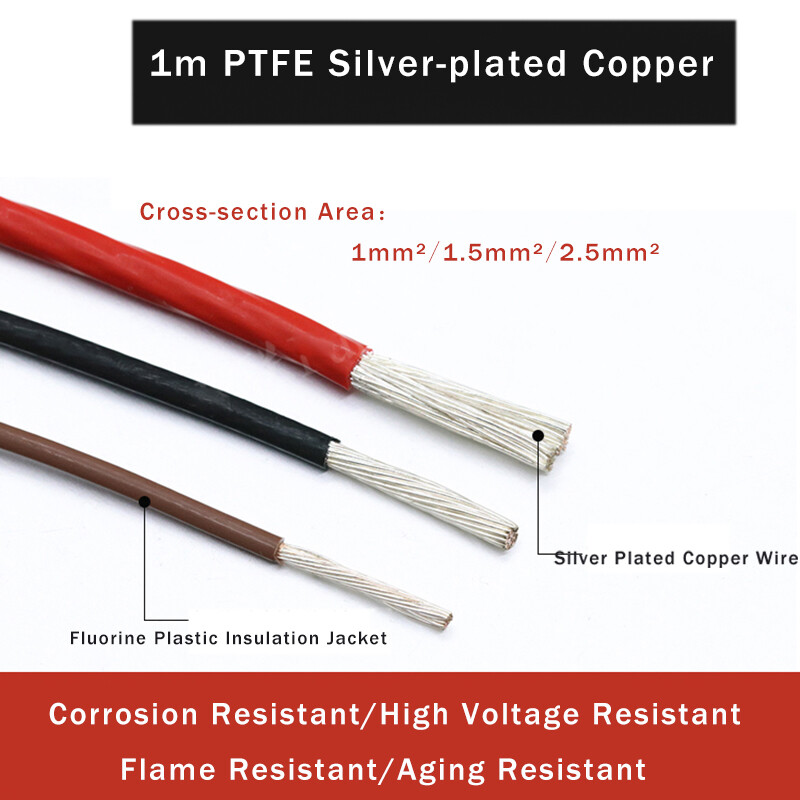 PTFE Silver-plated Copper Strand Electrical Wire Cable Multi-colour 1mm²-2.5mm²