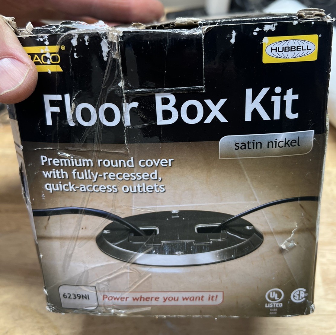 RACO Hubbell 6239NI Satin Nickel Floor Box Kit Concealed Duplex Receptacle 15A