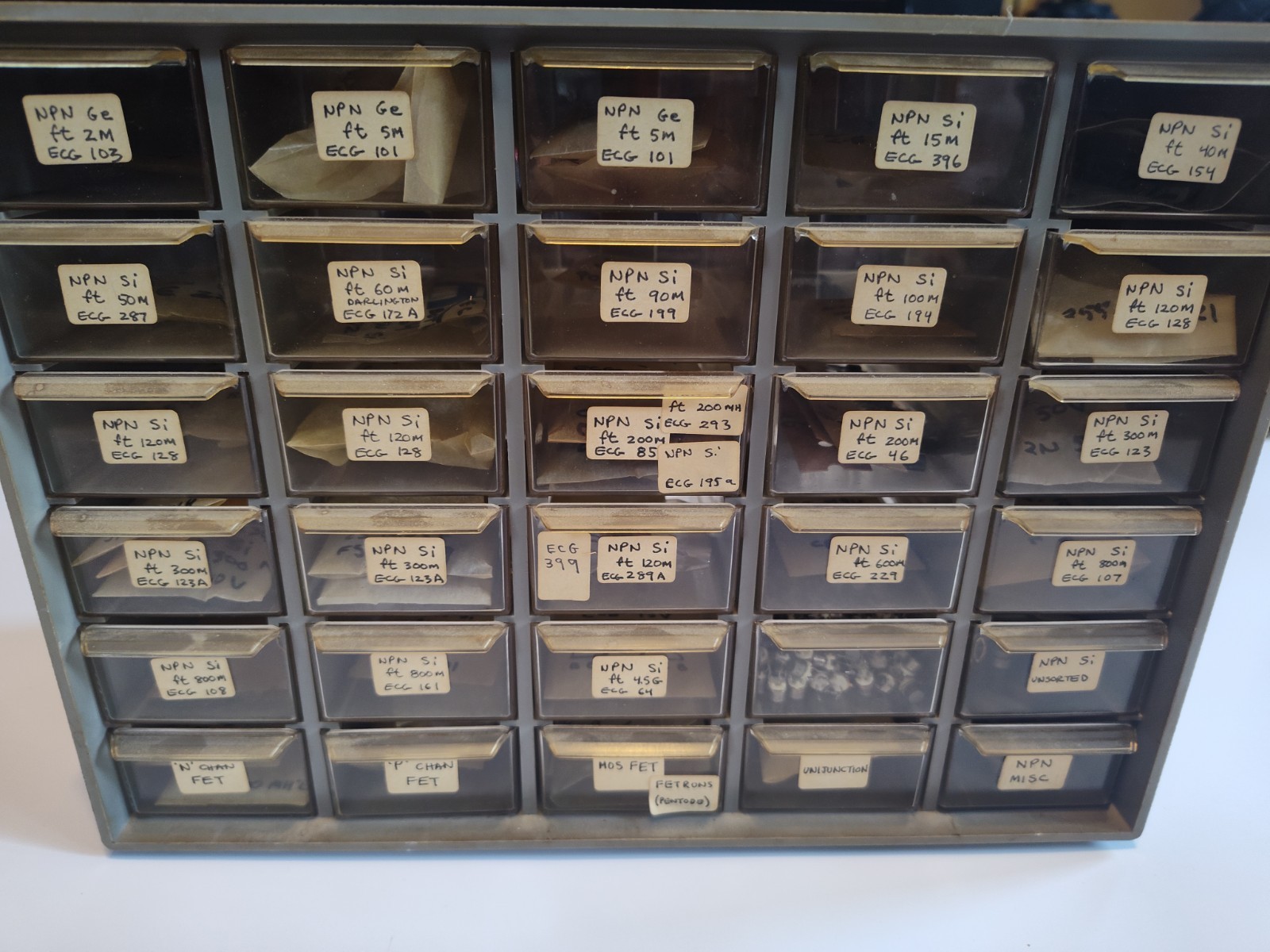 Vintage ECG Sylvania NTE NPN Germanium Transistor FET Akro-Mils Cabinet Lot