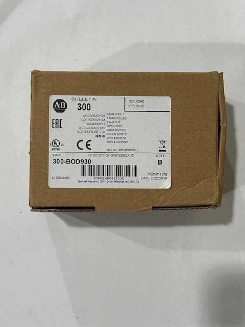ALLEN BRADLEY 300-BOD930 AC CONTACTOR NEMA SIZE 1 120V COIL *NEW IN BOX*