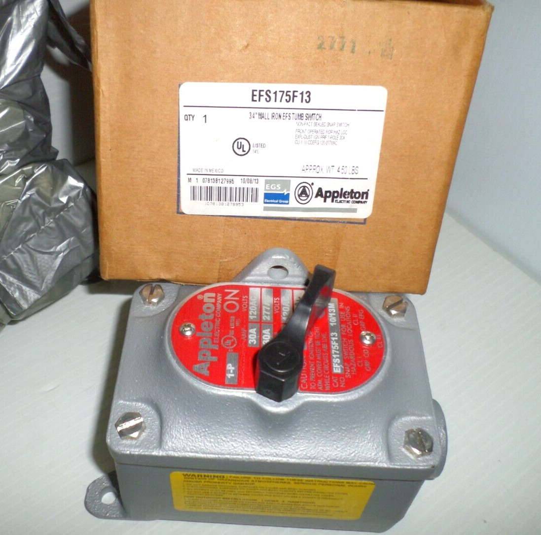 ⭐NEW IN BOX⭐APPLETON EFS175-F13 EXPLOSION PROOF 30-Amp 1-Pole SNAP SWITCH 3/4″
