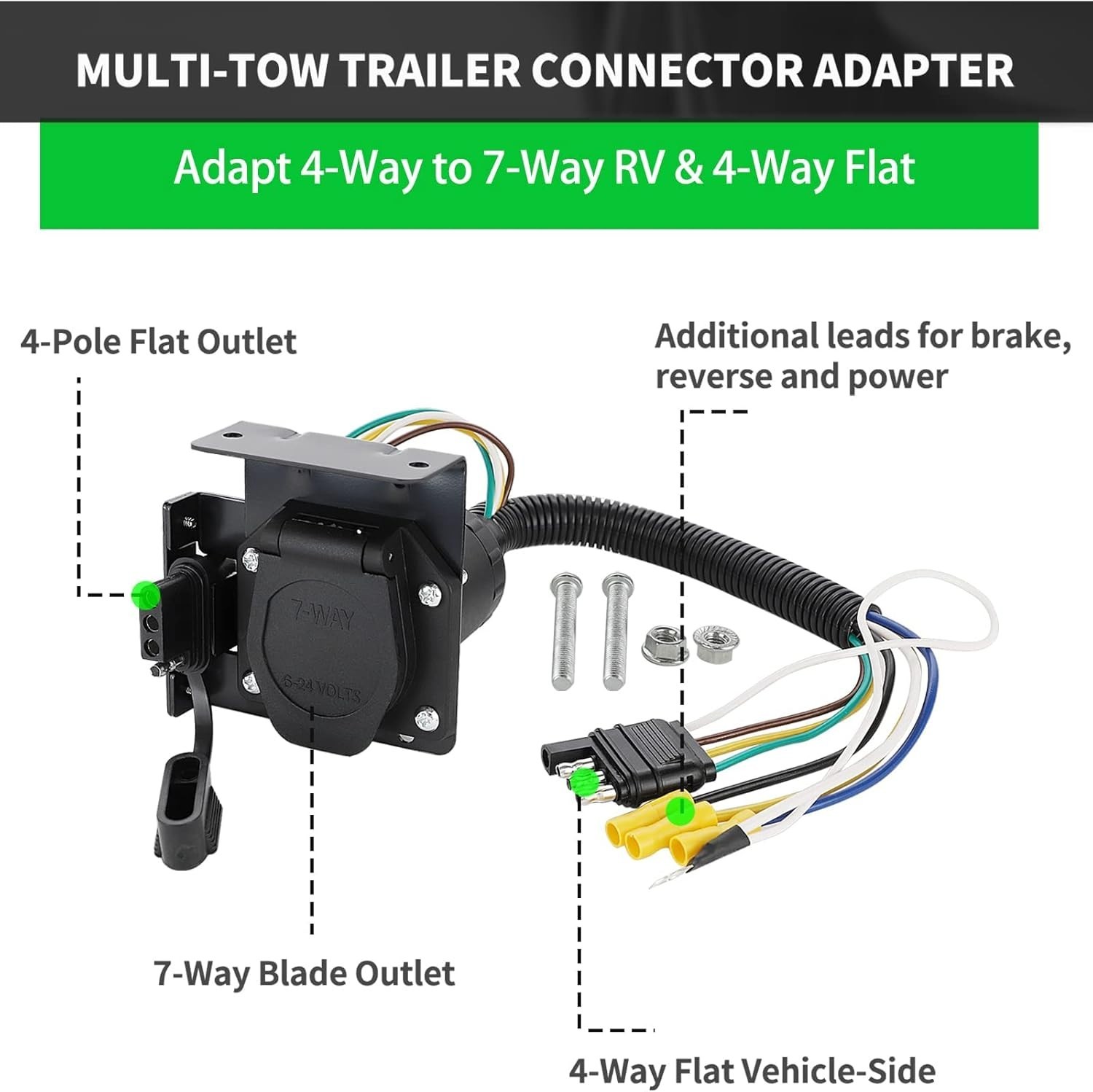 MECMO Multi-Tow 4-Way Flat to 7-Way RV Blade and 4-Way Flat Female End Trailer W