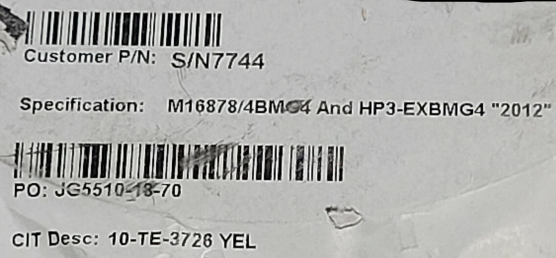 Carlisle/Thermax #10awg M16878/4-10-4 Silver Type E NEMA HP3 Wire Yellow /10ft
