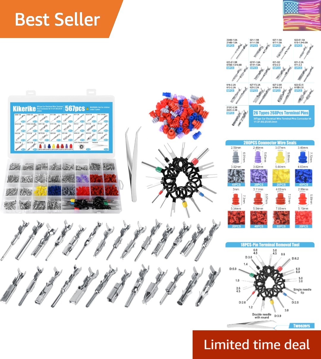 Connector Pins Kit 567Pcs 26 Types – 1/1.5/1.8/2.2/2.8/3.5mm Automotive Termi…