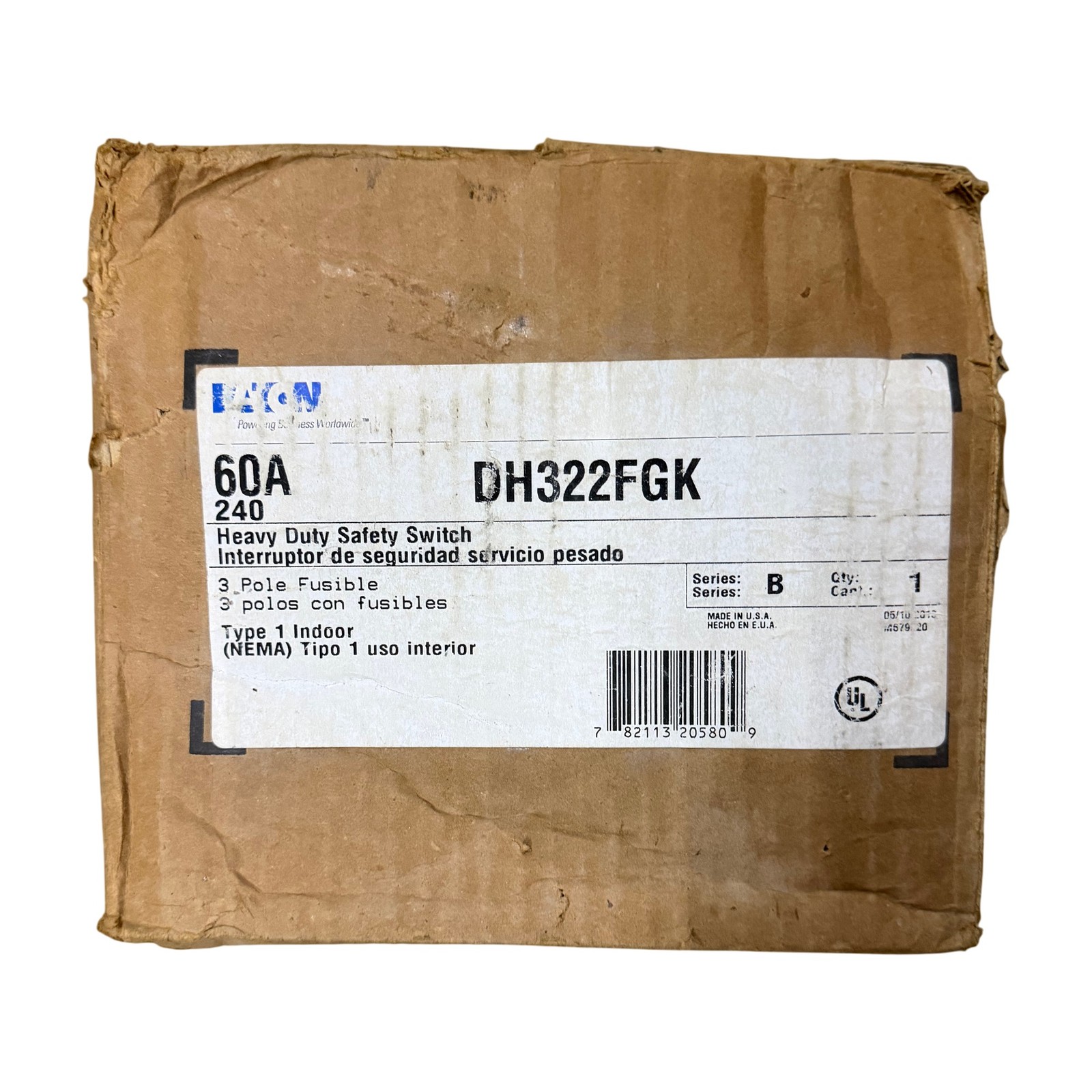 Eaton DH322FGK 60A 240V 3-Pole Fusible Heavy Duty Safety Switch NEMA 1 Series B