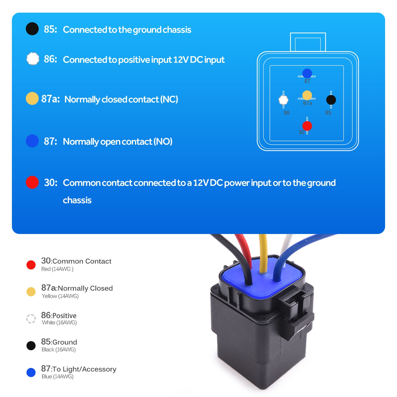 5Pcs Waterproof 12V 30/40A SPDT Relay Switch Harness Set 5PIN 14 AWG Hot Wires