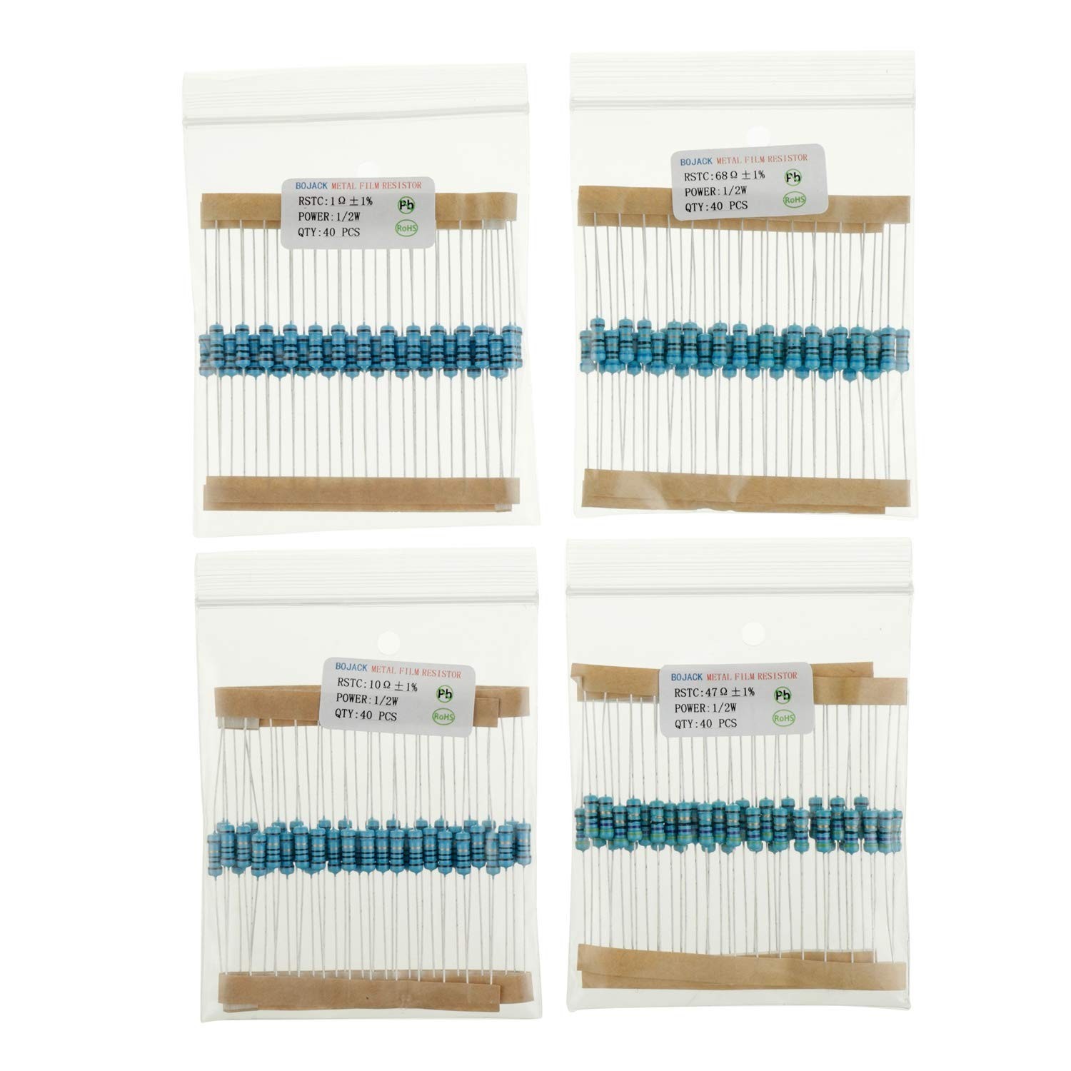 1000 Pcs Resistor Kit – 25 Values 1 Ohm to 1M Ohm, 1% 1/2W Metal Film Assortment