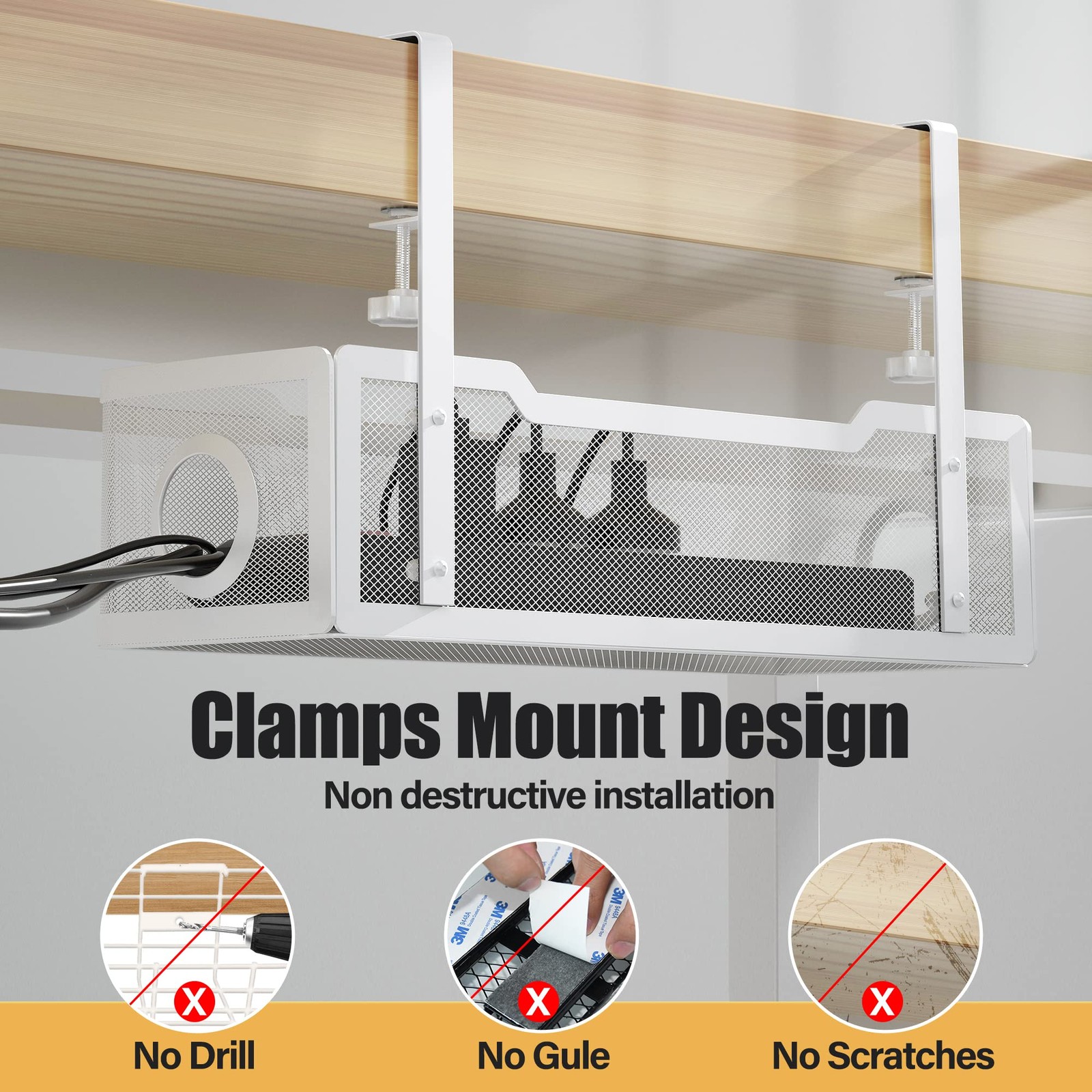 Under Desk Cable Management Tray White Cinati Wire Organizers No Drill Cable