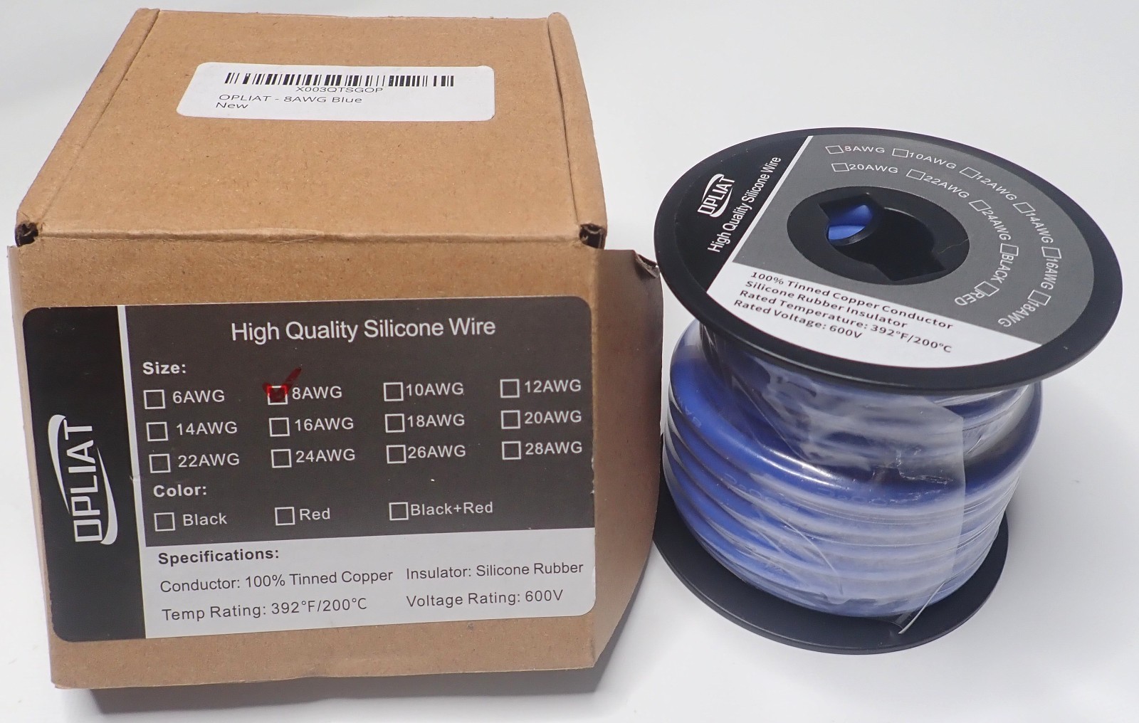 OPLIAT 8 AWG 25 ft Tinned Copper Silicone Wire – Blue 600V ASIN B0BY25PW64