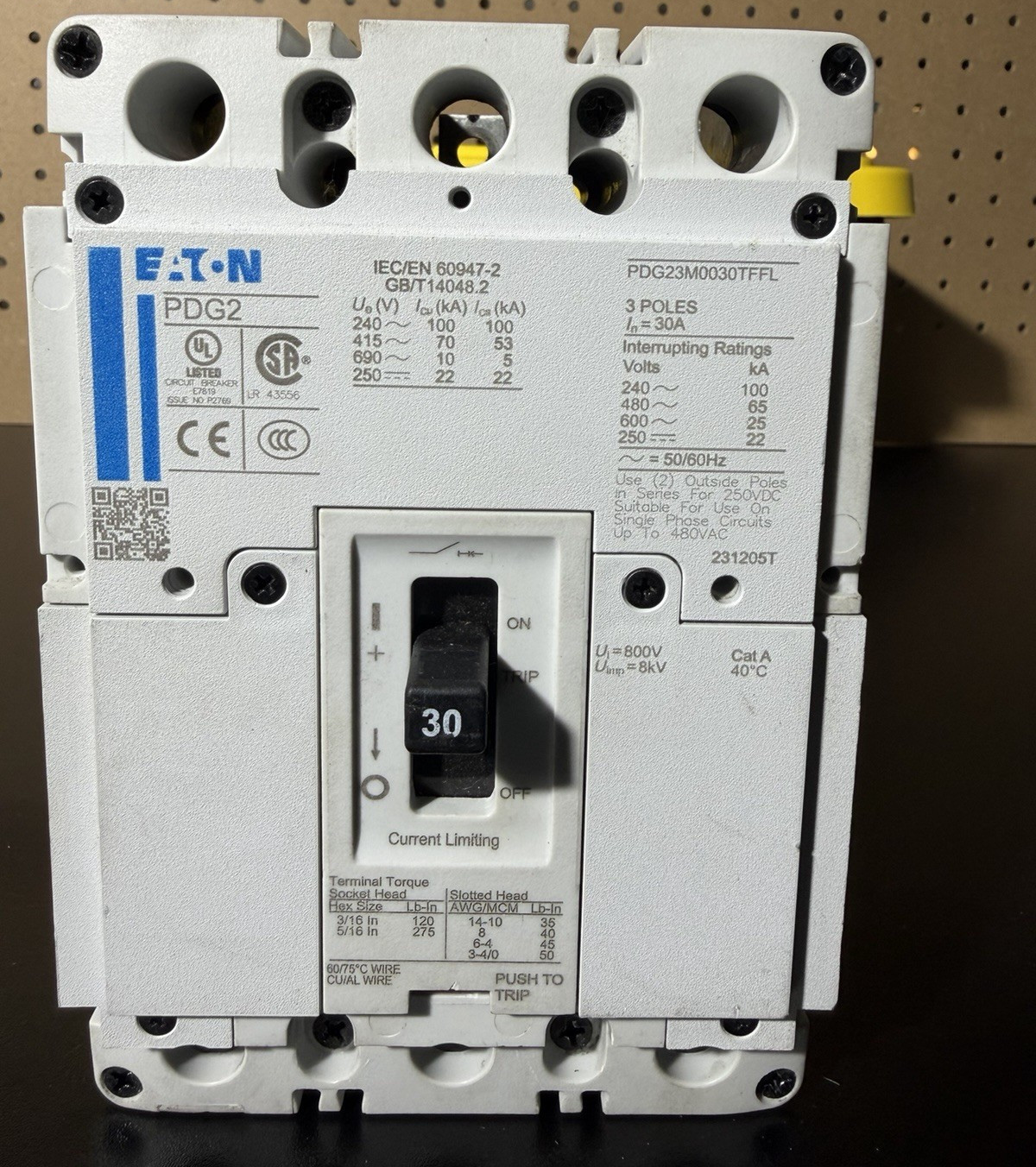 Eaton PDG2 PDG23M0030TFFL 30A 3-Pole Circuit Breaker, 551-600V AC
