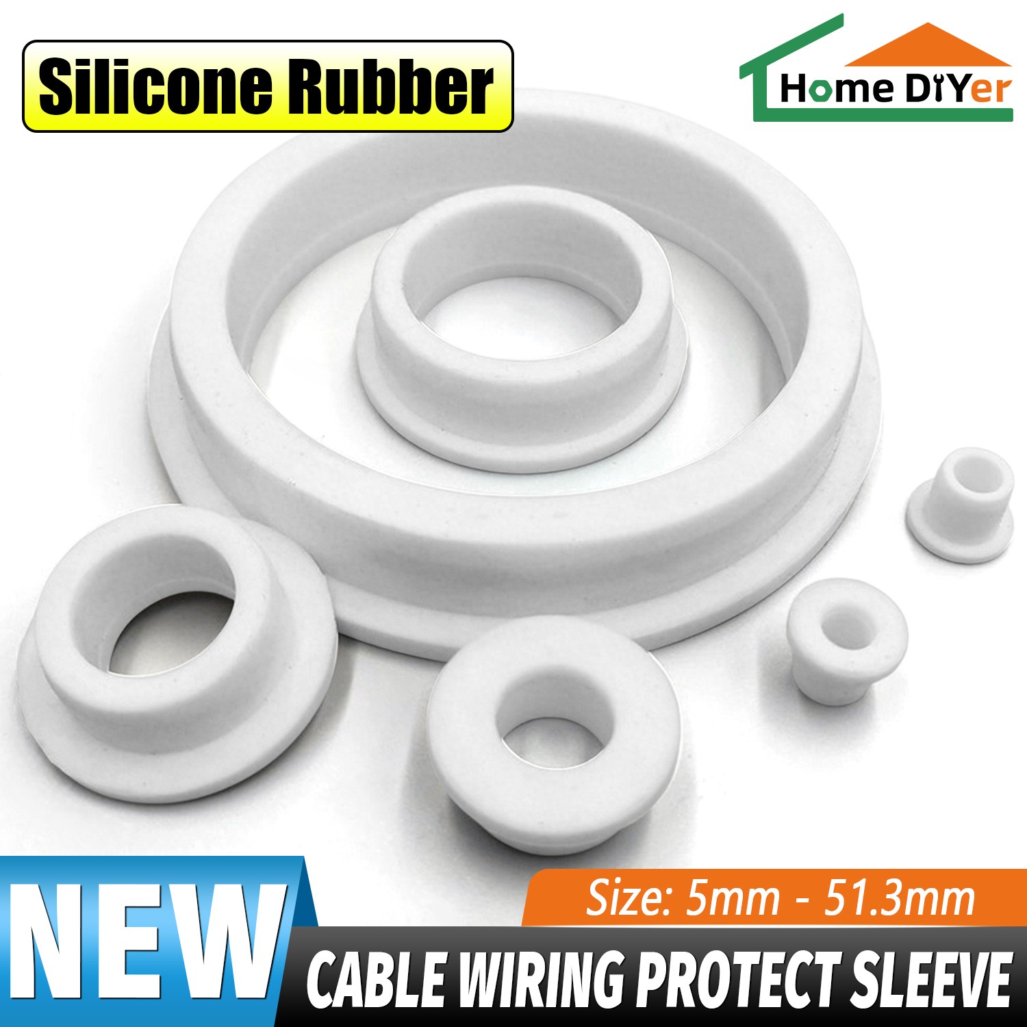 White 5-51mm Silicone Rubber Grommet Plug Sealing Ring Cable Wiring Protect