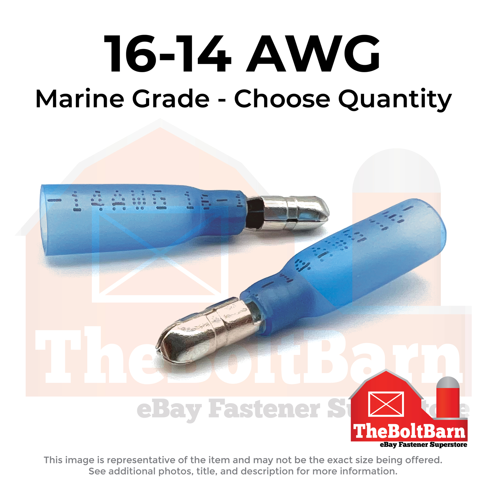 Blue Heat Shrink Marine Grade Male Bullet Crimp Connectors Terminals, AWG 16-14