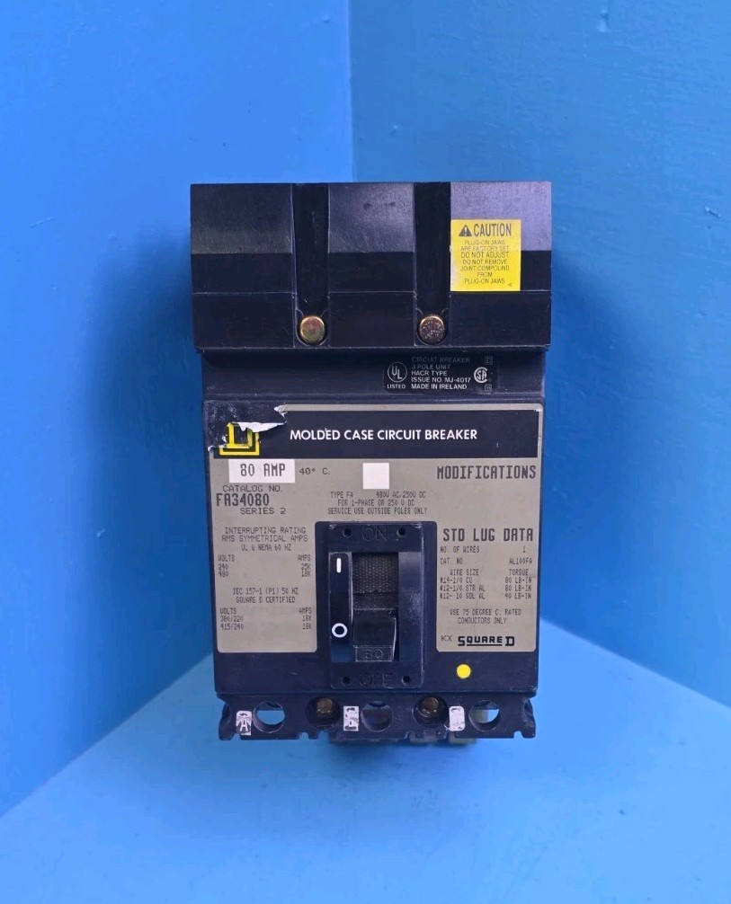 Square D FA34080 80A 600V ILine 3Pole Circuit Breaker
