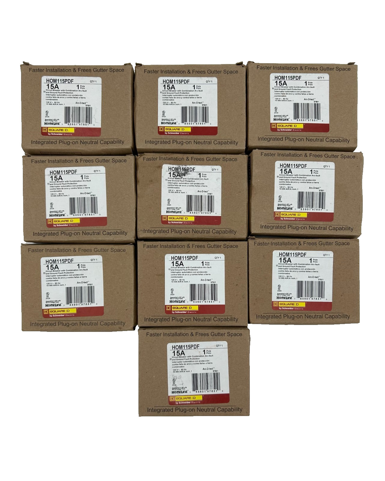 New Square D HOM115PDF Circuit Breaker AFCI/GFCI 15A 1-Pole 120V – Lot of 10