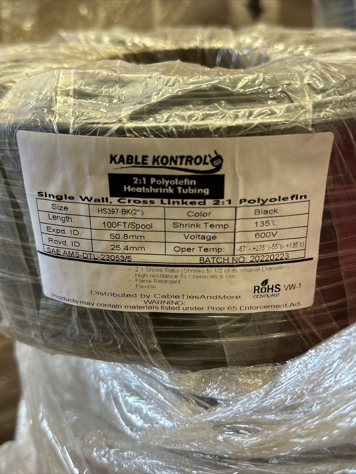 ⚡️100 FT of Black 2″ Polyolefin HeatShrink Tubing 2:1 Single Wall – USA⚡️