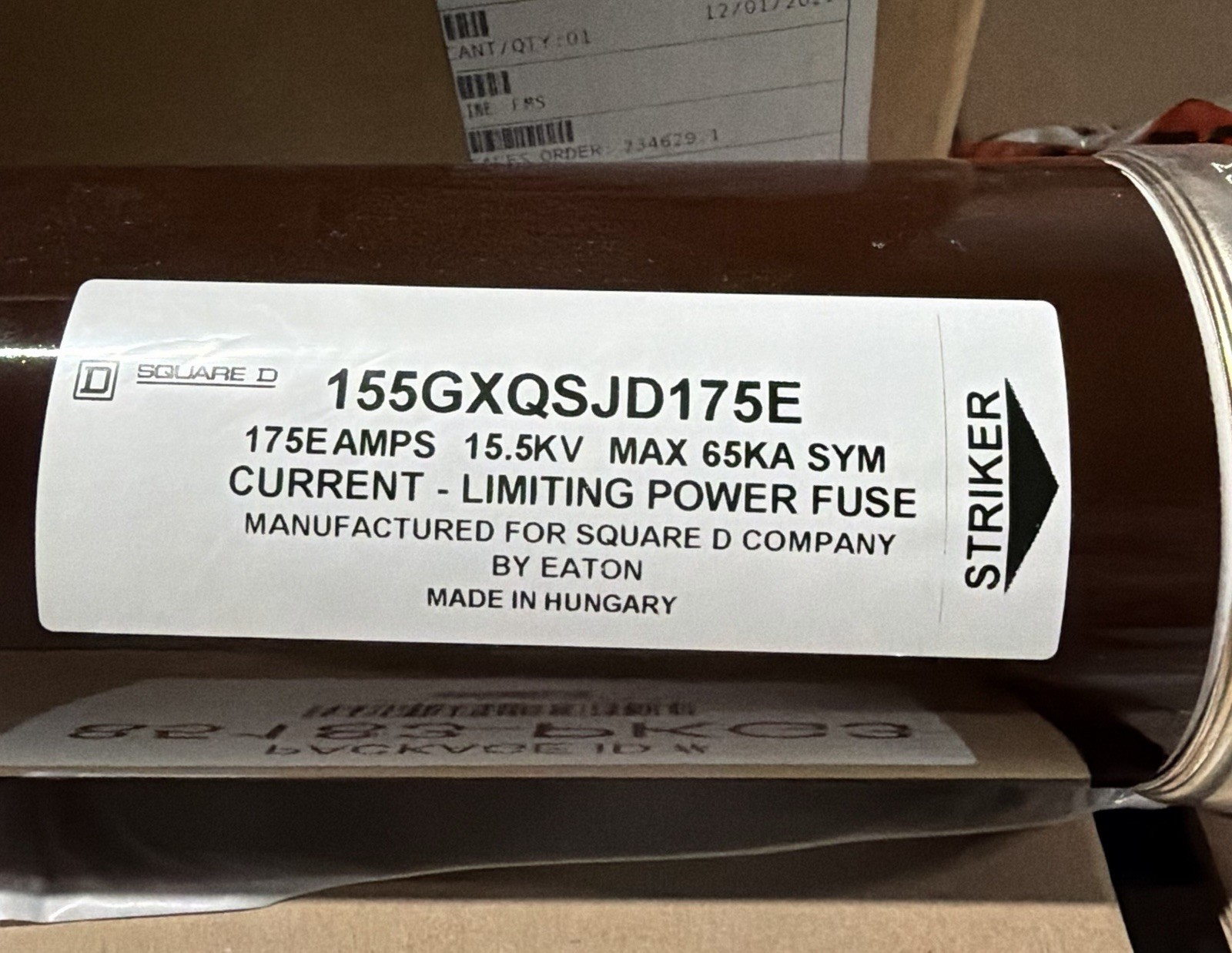 Square D 155GXQSJD175E 175A 15.5kV AC Current-Limiting HRC Cartridge Fuse