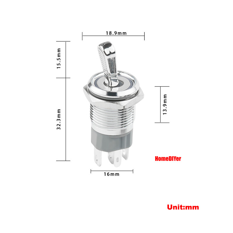 16mm LED Metal Toggle Switches On/Off 2 Positions Waterproof IP65 Button Switch