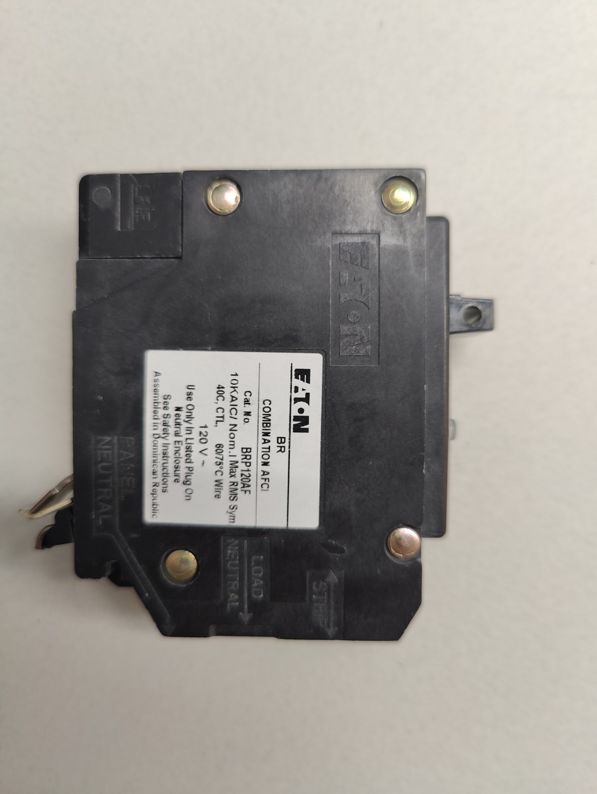 Eaton BRP120AF 20A Single Pole AFCI Arc Fault Plug On Circuit Breaker