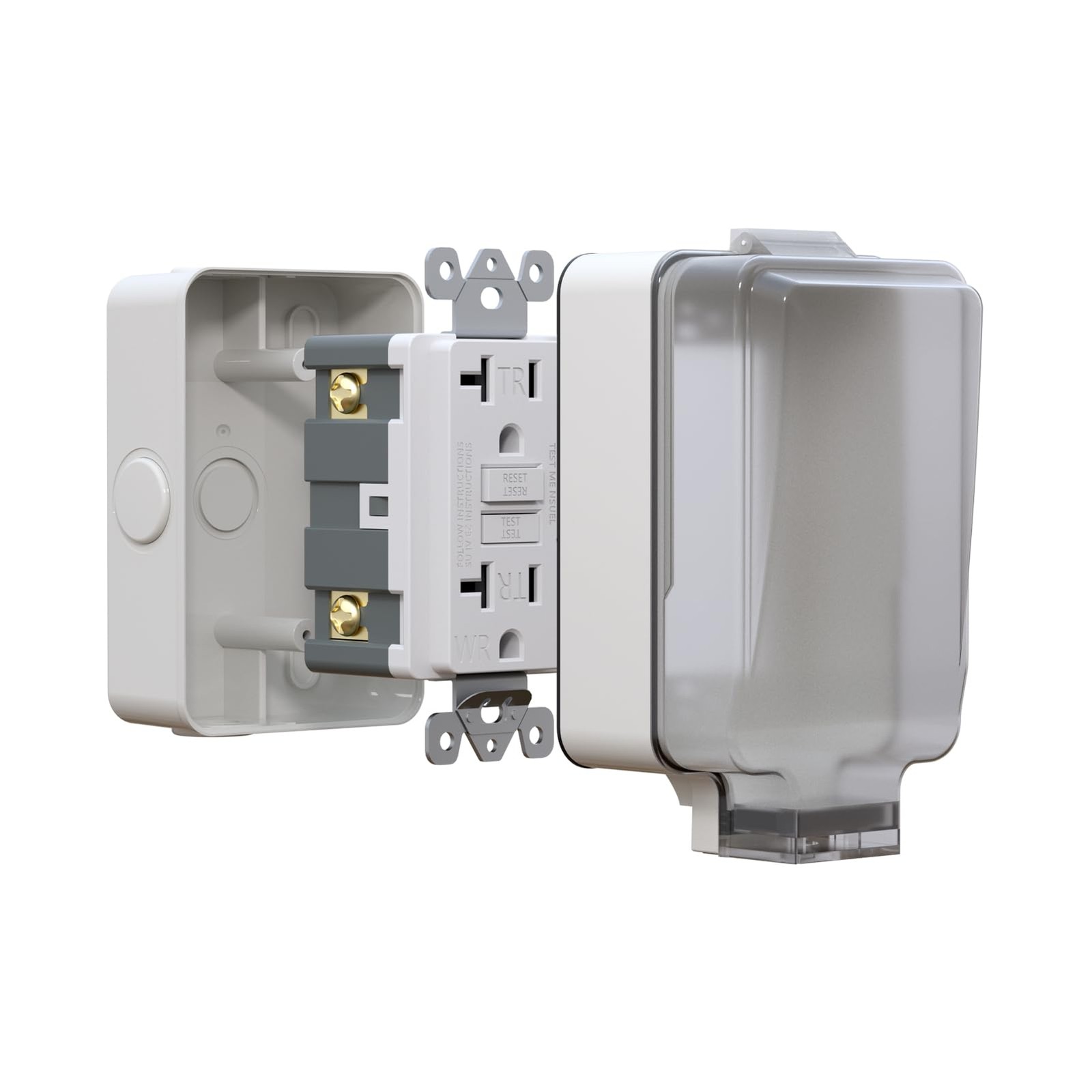 20 Amp GFCI Outdoor Electrical Outlet Box, NEMA 5-20 Rated, IP66 Waterproof