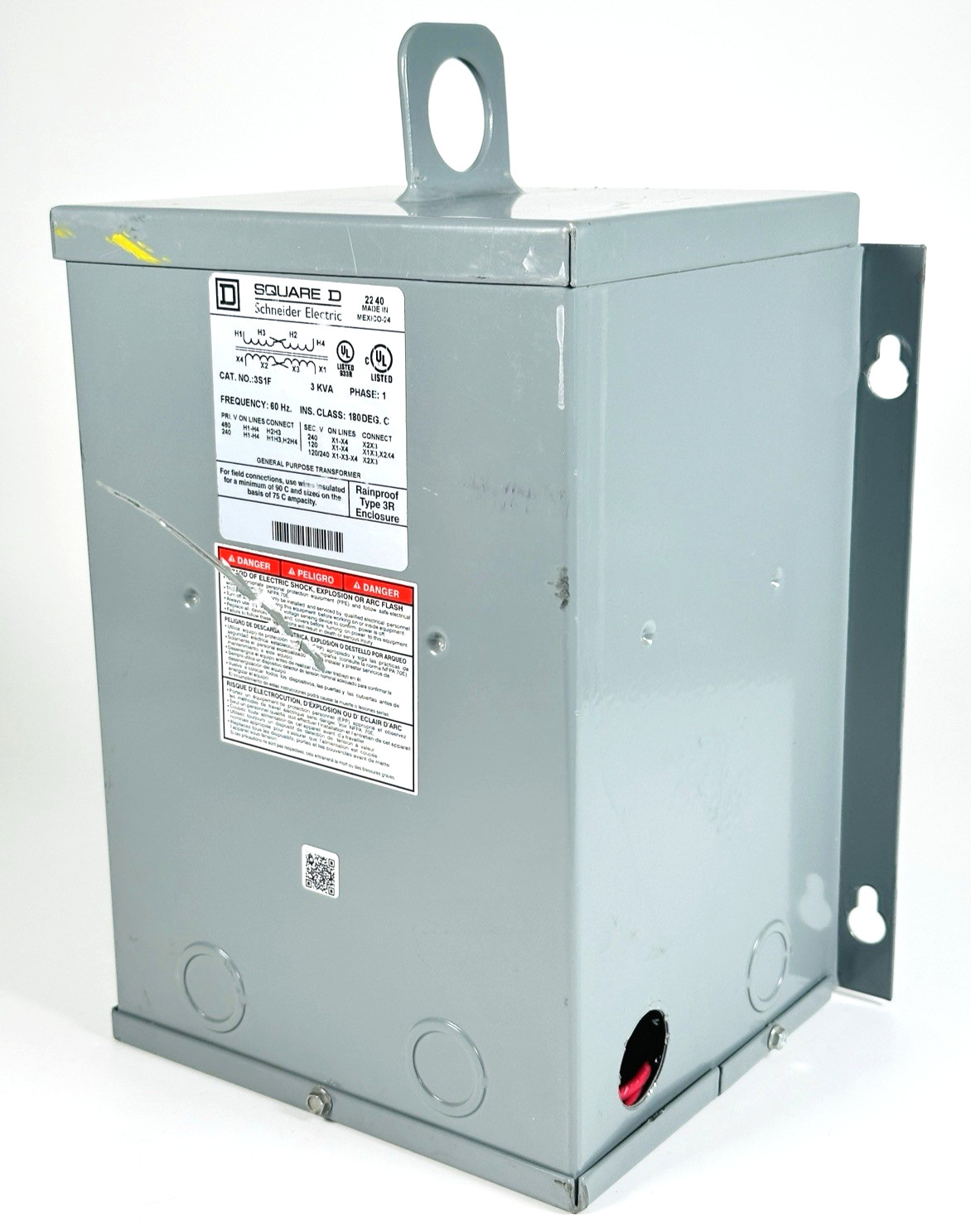 Square D 3S1F Transformer 3 kVA 1 Phase 240x480V to 120/240V Type 3R Enclosure